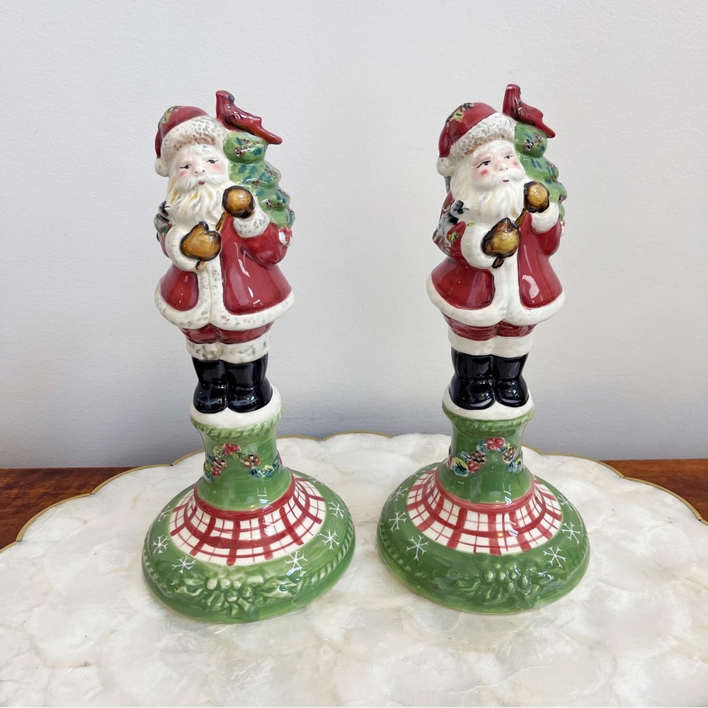Tracy Porter Santa Winterland Candlestick Holder Pair 10 5/8” Christmas Decor